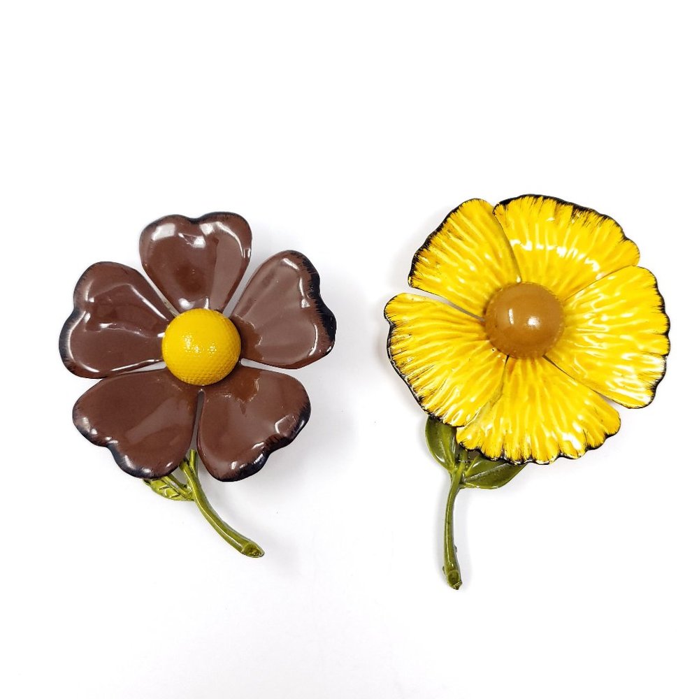 Vintage 1950's Enameled Flower Brooch Pins set 2
